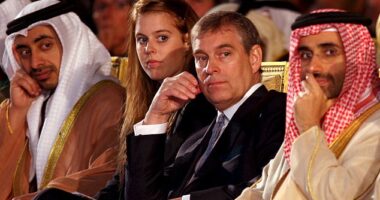 The Yorks have made multiple jaunts to the UAE in recent years. Pictured: Beatrice and Andrew in Abu Dhabi in 2008