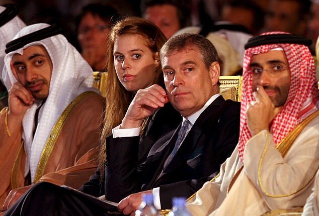 The Yorks have made multiple jaunts to the UAE in recent years. Pictured: Beatrice and Andrew in Abu Dhabi in 2008