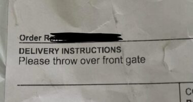 The Perth woman placed an online order, along with clear instructions for the delivery driver: 'Please throw over front gate'