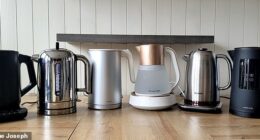 (L-R) Kettles from Ninja, Dualit, Zwilling, Russell Hobbs, Breville and Lakeland