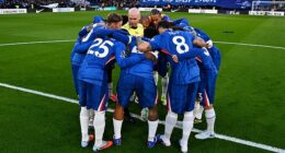 Chelsea surrounded referee Paul Tierney in their pre-match huddle before playing Newcastle