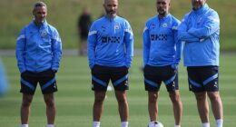Carlos Vicens with (from left) fellow Manchester City coach Enzo Maresca, boss Pep Guardiola and assistant manager Rodolfo Borrell in 2022