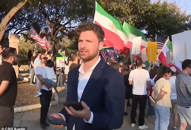 CBS Austin reporter Vinny Martorano broadcasts live outside the Texas Capitol on Saturday, during coverage that was livestreamed to the station's Facebook
