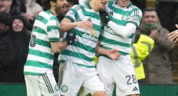 Celtic hero Yang Hyun-jun is hailed by team-mates after claiming his second of the afternoon