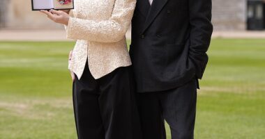 Carey Mulligan was supported by her husband Marcus Mumford as she was awarded with a CBE by King Charles at Windsor Castle