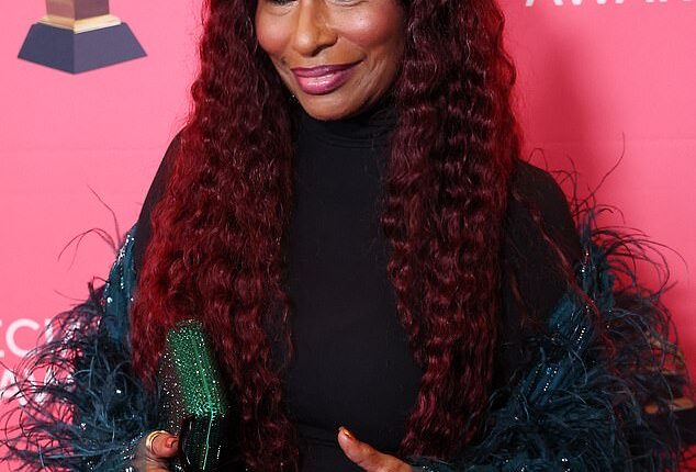 Chaka Khan appeared on the latest episode of popular podcast Table Manners, hosted by Jessie and Lennie Ware, and revealed her age-defying beauty tips to the mother-daughter duo (The singer pictured in January in Los Angeles)
