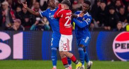 Real Madrid star Vinicius Jr (left) accused Benfica's Gianluca Prestianni of racially abusing him in the first leg of their Champions League clash in February