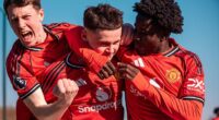 Chip off the old block! Super-sub Kai Rooney produces ice-cold finish for Man United U18s - and Sir Jim Ratcliffe watches on from the stands