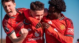 Chip off the old block! Super-sub Kai Rooney produces ice-cold finish for Man United U18s - and Sir Jim Ratcliffe watches on from the stands