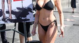 Courtney Stodden wore a stringy black bikini for a PETA photo shoot in Hollywood this week