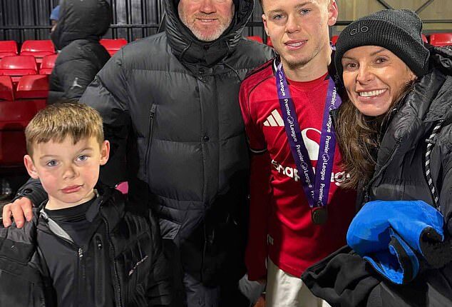 Wayne Rooney's son, Kai (second right), is enjoying success in Manchester United's academy