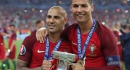 Cristiano Ronaldo celebrating Portugal's Euro 2016 triumph with Ricardo Quaresma