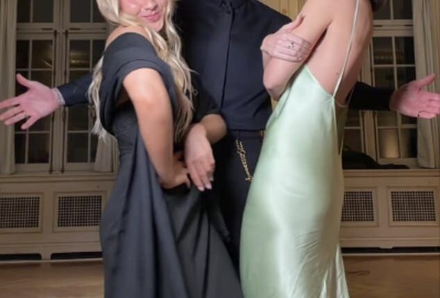 David Beckham filmed a series of fun TikTok videos with his family ahead of his wife Victoria's Paris Fashion Week show on Friday (pictured with Harper and Cruz's girlfriend Jackie)