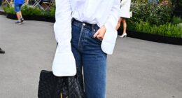 Delta Goodrem ensured all eyes were on her in the paddock as she arrived for the F1 Grand Prix of Australia at Albert Park Circuit on Sunday