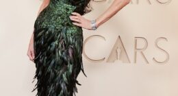 Demi Moore has been brutally roasted over her bizarre feathered frock at the 2026 Oscars... as she sparked fresh concern over her frail frame