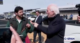 Republican Senator John Cornyn (right) points his finger at Democratic Representative Greg Casar (left) outside the Austin airport Monday as the two Texans tussled over TSA funding