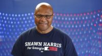Shawn Harris, a Democratic candidate, poses for a portrait in his elections office on Election Day while running for Congressional district 14, on March 10, 2026 in Rome, Georgia