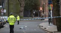 The scene on Friar Gate, Derby, after multiple pedestrians were struck by a car last night