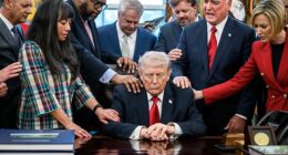 In what has become an annual ritual, evangelical leaders gathered around President Donald Trump in the Oval Office on Thursday and prayed over him and for U.S. success in the war against Iran