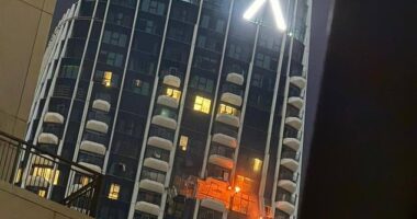 A hotel at Creek Harbour had to be evacuated after a fire caused by a drone strike