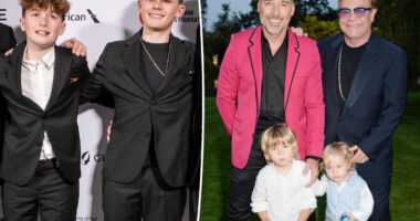 Elton John's teen sons look all grown up in rare family portrait