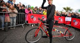 Greg James began his tandem bike challenge for Red Nose Day in his father's honour on Friday, a week after he suffered a stroke, leaving his health in 'bleak condition'