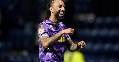 Sorba Thomas celebrates opening the scoring for Stoke City at Preston on Friday