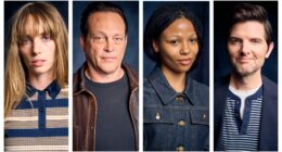 Maya Hawke, Vince Vaughn, Myha'la, and Adam Scott in Den of Geek studio at SXSW 2026.