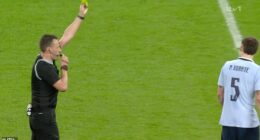 Farcical refereeing decision sees Man United star escape red card despite being brandished TWO yellow cards in England's draw with Uruguay at Wembley - in new 'Graham Poll' moment