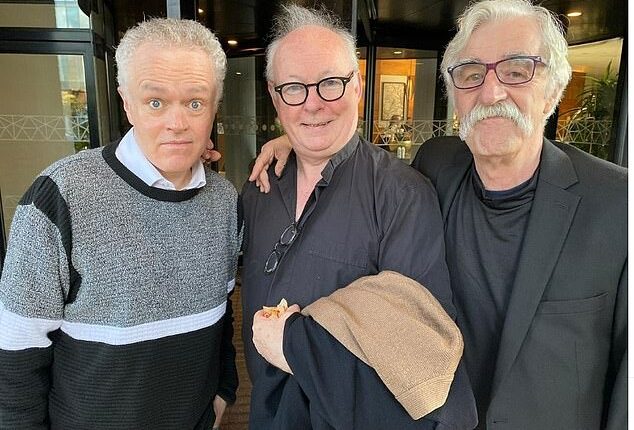 Father Ted stars Patrick McDonnell, Ben Keaton (centre) and Paddy Ward at Comic Con in Belfast in 2024