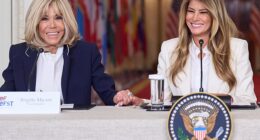 Pictured: France's first lady Brigitte Macron with U.S. first lady Melania Trump during the 'Fostering the Future Together Global Coalition Summit'