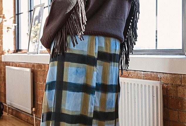 Jumper, £149, whistles.com. Dress, £32, tuclothing.sainsburys.co.uk. Earrings, £420, theysso.com. Boots, £425, thefoldlondon.com.