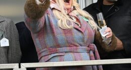Gemma Collins cheered as she won £20,000 at the Cheltenham races on Thursday as she joined celebs getting into the spirit of things by quaffing champagne