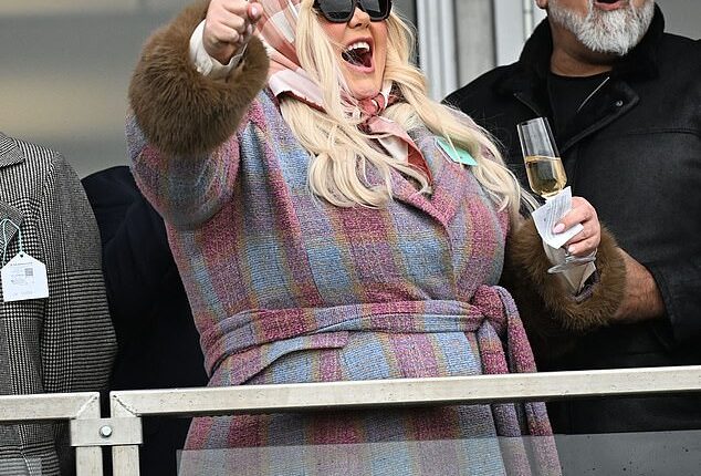 Gemma Collins cheered as she won £20,000 at the Cheltenham races on Thursday as she joined celebs getting into the spirit of things by quaffing champagne