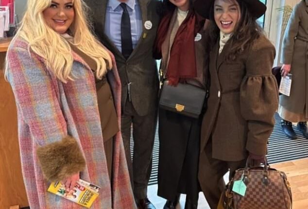 Gemma Collins is 'asked for a photo by unlikely fan and former Prime Minister David Cameron before chatting politics at the Cheltenham Festival'