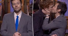 Harry Styles hits back at 'queerbaiting' claims — by kissing male comedian during 'SNL' monologue