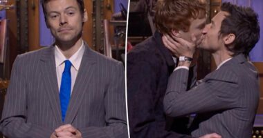 Harry Styles hits back at 'queerbaiting' claims — by kissing male comedian during 'SNL' monologue