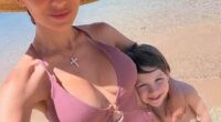 Hilaria Baldwin has made the rare move of showing off her spectacular figure while in swimsuits during her spring break vacation in a tropical location