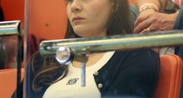 Holly Ramsay looked downcast as she watched her husband Adam Peaty compete in Edinburgh on Sunday