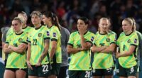 Sam Kerr(third from right) and her teammates are gutted after their loss in Saturday night's Asian Cup final