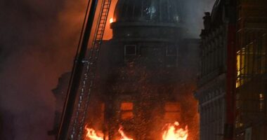 Glasgow's Union Street was closed off after the blaze broke out on Sunday in a building adjacent to the central station