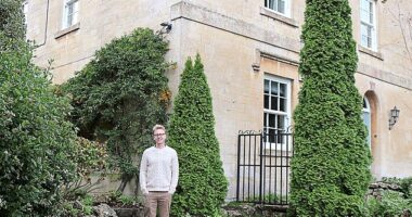 Pip at the Somerset home he swapped for a two-bed flat in Kennington