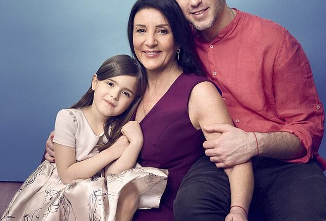 Pilli Cortese, 55, with her husband Ross Lowe, 34, and their five-year-old daughter Amelie