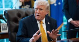 President Donald Trump gives remarks to the media as he signs an executive order in the Oval Office of the White House in Washington, DC on Monday, March 16