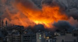 Smoke and flames rise following an Israeli airstrike on Dahieh, in Beirut, South Lebanon on March 6, 2026