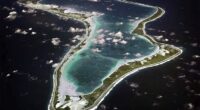 Reports of Iranian missiles targeting the Diego Garcia military base, pictured above, in the Indian Ocean surfaced on Friday evening