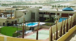 The conflict in the Middle East may have taken another turn as a fire at the US embassy in Saudi Arabia (pictured) was reported, as loud explosions were heard and clouds of smoke were seen in Riyadh.