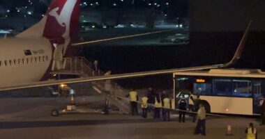 The Iranian women's soccer team have left Australia (pictured are the women disembarking a flight from the Gold Coast to Sydney)