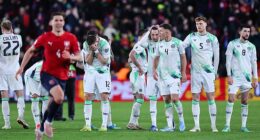 Dejected Ireland players after the shootout