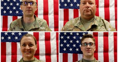 A combination image of undated photos shows U.S. Army Reserve Captain Cody A. Khork, 35, of Winter Haven, Florida, U.S. Army Reserve Sgt. 1st Class Noah Tietjens, 42, of Bellevue, Nebraska, U.S. Army Reserve Sgt. 1st Class Nicole Amor, 39, of White Bear Lake, Minnesota, and U.S. Army Reserve Sgt. Declan Coady, 20, of West Des Moines, Iowa, who were killed March 1, 2026, at the Port of Shuaiba, Kuwait during a drone attack. THIS IMAGE HAS BEEN SUPPLIED BY A THIRD PARTY. THIS IMAGE WAS PROCESSED BY REUTERS TO ENHANCE QUALITY, AN UNPROCESSED VERSION HAS BEEN PROVIDED SEPARATELY. REFILE - CORRECTING LOCATION FROM "DES MOINES" TO "WEST DES MOINES".